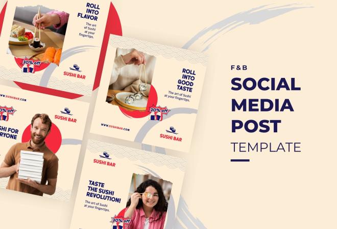 Red And Beige Modern Sushi Promotion Instagram Post Template