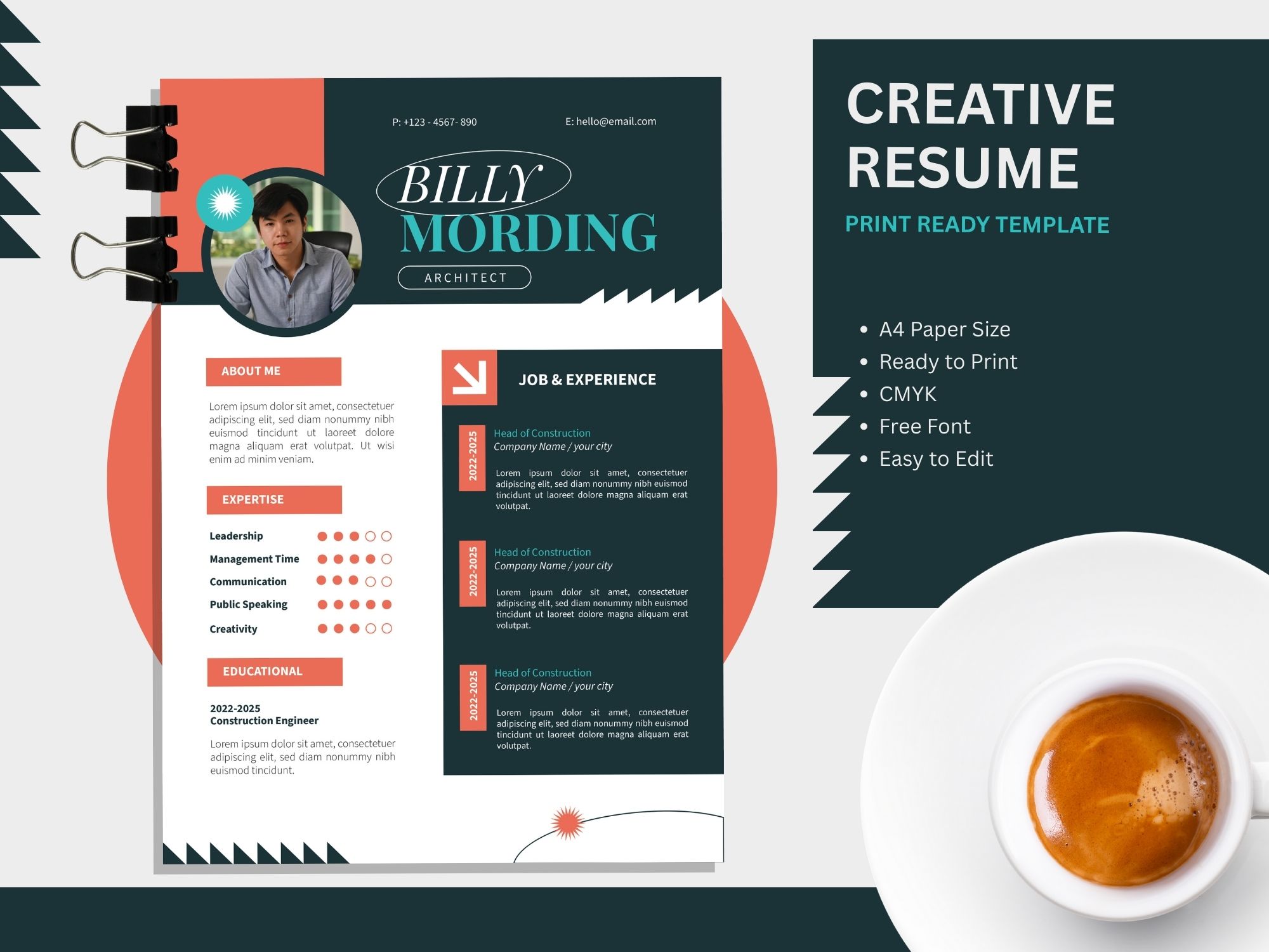 Teal And Coral Modern Resume Template Vixbee